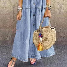Load image into Gallery viewer, Denim Dress Retro Women Short Sleeve Turn Down Collar Pockets Button Long Loose Denim Dress Pockets Button Long Loose Plus size