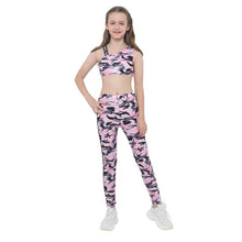 Load image into Gallery viewer, Camouflage Sports Suit 2 Piece Yoga Sets Running Gymnastics Dancewear Sleeveless Tank Crop Tops+Pants Sport Tracksuits for Girls