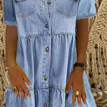 Load image into Gallery viewer, Denim Dress Retro Women Short Sleeve Turn Down Collar Pockets Button Long Loose Denim Dress Pockets Button Long Loose Plus size