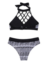 Load image into Gallery viewer, 2021 Women Sexy Bikini Set Two Piece Geometric Print Halter Backless Hollow Out Swimsuit Female Adjustable Bra Beach Swimwear