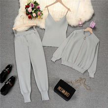 Load image into Gallery viewer, mozuleva Women 2021 Autumn Winter Knitted Vest Zipper Cardigans Pants 3pcs Sets Tracksuits Outfits