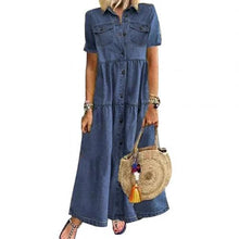 Load image into Gallery viewer, Denim Dress Retro Women Short Sleeve Turn Down Collar Pockets Button Long Loose Denim Dress Pockets Button Long Loose Plus size