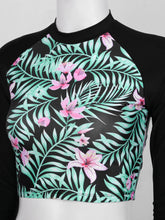 Load image into Gallery viewer, 2PCS Women Summer Swimwear Swimsuit Long Sleeve Scoop Neck Floral Printed Tie String Top High Waist Tankini Bottom Bathing Suit