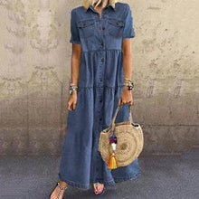 Load image into Gallery viewer, Denim Dress Retro Women Short Sleeve Turn Down Collar Pockets Button Long Loose Denim Dress Pockets Button Long Loose Plus size