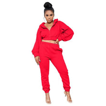 Load image into Gallery viewer, Cutubly Long Sleeve Women'S Set Women Solid 2 Piece Set Tracksuit Zipper Hoodies Crop Top Sweatpants Jogging Suit Fashion Outfit
