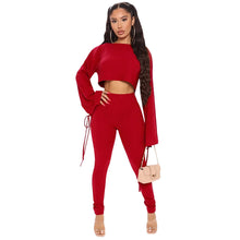 Load image into Gallery viewer, Cutubly Flare Long Sleeve Women'S Set Solid Two Piece Set Suit Crop Top Jogging Pants Set Tracksuit O-Neck 2 Pieces Set Outfits
