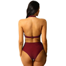 Load image into Gallery viewer, Women Sexy Swimwear Bathing Suit Bikini Set Halter Backless Bra Side Criss Cross Hollow Out High Waist Thong Swimsuits Beachwear
