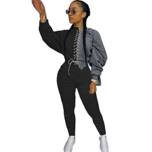 Load image into Gallery viewer, Cutubly Patchwork Color Two Piece Set Autumn Lace Up Women'S Set Long Sleeve Top And Jogger Trouser Pants Set Tracksuit Outfits
