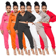 Load image into Gallery viewer, Cutubly Long Sleeve Women'S Set Women Solid 2 Piece Set Tracksuit Zipper Hoodies Crop Top Sweatpants Jogging Suit Fashion Outfit
