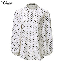 Load image into Gallery viewer, Celmia Women White Shirts 2021 Autumn Polka Dot Shirt Button Loose Long Lantern Sleeve Lapel Elegant Office Ladies Stylish Tops

