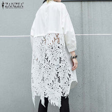 Load image into Gallery viewer, Women Lace Crochet Shirt ZANZEA Casual Lapel Neck Long Sleeve Hollow Out Shirts Loose Long Tops Femme Patchwork Blusas Chemise
