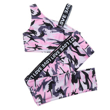 Load image into Gallery viewer, Camouflage Sports Suit 2 Piece Yoga Sets Running Gymnastics Dancewear Sleeveless Tank Crop Tops+Pants Sport Tracksuits for Girls
