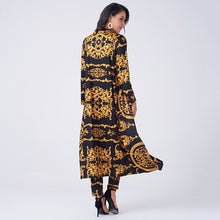 Load image into Gallery viewer, New Summer Women 2 Pieces Set Vintage Palazoo Print High Waist Elastic Pants Long Sleeve Open Front Coat Homewear Business Suit
