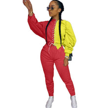 Load image into Gallery viewer, Cutubly Patchwork Color Two Piece Set Autumn Lace Up Women'S Set Long Sleeve Top And Jogger Trouser Pants Set Tracksuit Outfits

