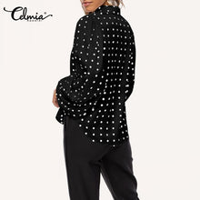 Load image into Gallery viewer, Celmia Women White Shirts 2021 Autumn Polka Dot Shirt Button Loose Long Lantern Sleeve Lapel Elegant Office Ladies Stylish Tops
