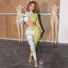 Load image into Gallery viewer, Cutubly 2 Pieces Set Spring Autumn Women Sexy Two Piece Set For Women Long Sleeve Hollow Out Patchwork Mesh Party Club Tracksuit
