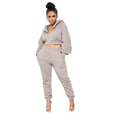 Load image into Gallery viewer, Cutubly Long Sleeve Women'S Set Women Solid 2 Piece Set Tracksuit Zipper Hoodies Crop Top Sweatpants Jogging Suit Fashion Outfit
