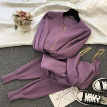Load image into Gallery viewer, mozuleva  Women 2021 Autumn Winter Knitted  Vest Zipper Cardigans Pants 3pcs Sets Tracksuits Outfits
