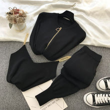 Load image into Gallery viewer, mozuleva  Women 2021 Autumn Winter Knitted  Vest Zipper Cardigans Pants 3pcs Sets Tracksuits Outfits
