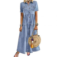 Load image into Gallery viewer, Denim Dress Retro Women Short Sleeve Turn Down Collar Pockets Button Long Loose Denim Dress Pockets Button Long Loose Plus size
