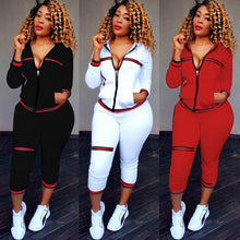 Load image into Gallery viewer, 2021 Autumn Women's Sportswear 2pcs Women's Hooded Long Sleeve Zip Crop Tops Long Pants Trousers Loose Casual Clothes Set
