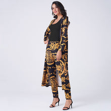 Load image into Gallery viewer, New Summer Women 2 Pieces Set Vintage Palazoo Print High Waist Elastic Pants Long Sleeve Open Front Coat Homewear Business Suit
