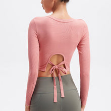 Load image into Gallery viewer, New Short Sexy Tight Navel Backless Workout Yoga Dress Women's Long Sleeve Jacket Show Thin Running Fitness Clothes Sports
