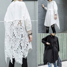 Load image into Gallery viewer, Women Lace Crochet Shirt ZANZEA Casual Lapel Neck Long Sleeve Hollow Out Shirts Loose Long Tops Femme Patchwork Blusas Chemise

