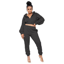 Load image into Gallery viewer, Cutubly Long Sleeve Women'S Set Women Solid 2 Piece Set Tracksuit Zipper Hoodies Crop Top Sweatpants Jogging Suit Fashion Outfit
