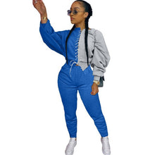 Load image into Gallery viewer, Cutubly Patchwork Color Two Piece Set Autumn Lace Up Women'S Set Long Sleeve Top And Jogger Trouser Pants Set Tracksuit Outfits
