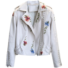 Load image into Gallery viewer, Spring Autumn Floral Print Embroidery Faux Leather Jacket Women High Street Motorcycle Black Punk Outerwear Biker Jacket
