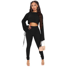 Load image into Gallery viewer, Cutubly Flare Long Sleeve Women'S Set Solid Two Piece Set Suit Crop Top Jogging Pants Set Tracksuit O-Neck 2 Pieces Set Outfits
