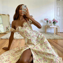 Load image into Gallery viewer, Glamm Lady Floral Print Casual Midi Sexy Party Dresses For Womens Strapless Autumn Summer Dress Club Bodycon Dress Puff Vestidos
