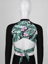 Load image into Gallery viewer, 2PCS Women Summer Swimwear Swimsuit Long Sleeve Scoop Neck Floral Printed Tie String Top High Waist Tankini Bottom Bathing Suit

