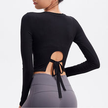 Load image into Gallery viewer, New Short Sexy Tight Navel Backless Workout Yoga Dress Women's Long Sleeve Jacket Show Thin Running Fitness Clothes Sports
