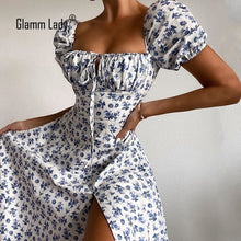Load image into Gallery viewer, Glamm Lady Floral Print Casual Midi Sexy Party Dresses For Womens Strapless Autumn Summer Dress Club Bodycon Dress Puff Vestidos
