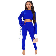 Load image into Gallery viewer, Cutubly Flare Long Sleeve Women'S Set Solid Two Piece Set Suit Crop Top Jogging Pants Set Tracksuit O-Neck 2 Pieces Set Outfits
