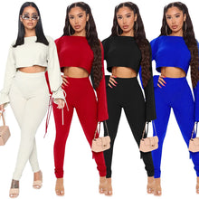 Load image into Gallery viewer, Cutubly Flare Long Sleeve Women'S Set Solid Two Piece Set Suit Crop Top Jogging Pants Set Tracksuit O-Neck 2 Pieces Set Outfits
