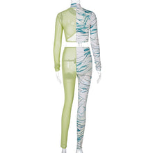 Load image into Gallery viewer, Cutubly 2 Pieces Set Spring Autumn Women Sexy Two Piece Set For Women Long Sleeve Hollow Out Patchwork Mesh Party Club Tracksuit
