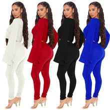 Load image into Gallery viewer, Cutubly Flare Long Sleeve Women'S Set Solid Two Piece Set Suit Crop Top Jogging Pants Set Tracksuit O-Neck 2 Pieces Set Outfits
