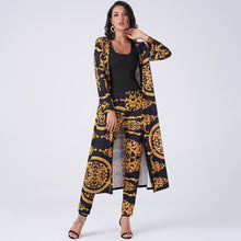 Load image into Gallery viewer, New Summer Women 2 Pieces Set Vintage Palazoo Print High Waist Elastic Pants Long Sleeve Open Front Coat Homewear Business Suit
