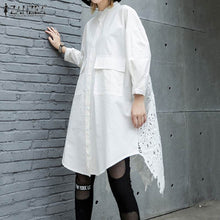 Load image into Gallery viewer, Women Lace Crochet Shirt ZANZEA Casual Lapel Neck Long Sleeve Hollow Out Shirts Loose Long Tops Femme Patchwork Blusas Chemise

