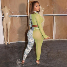 Load image into Gallery viewer, Cutubly 2 Pieces Set Spring Autumn Women Sexy Two Piece Set For Women Long Sleeve Hollow Out Patchwork Mesh Party Club Tracksuit

