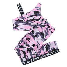 Load image into Gallery viewer, Camouflage Sports Suit 2 Piece Yoga Sets Running Gymnastics Dancewear Sleeveless Tank Crop Tops+Pants Sport Tracksuits for Girls
