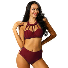 Load image into Gallery viewer, Women Sexy Swimwear Bathing Suit Bikini Set Halter Backless Bra Side Criss Cross Hollow Out High Waist Thong Swimsuits Beachwear
