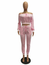Load image into Gallery viewer, Cutubly Solid Club Two Piece Sets Hollow Out Sexy Party Two Piece Set Bandage Slash Neck Full Sleeve Top and Long Pants Set
