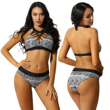 Load image into Gallery viewer, 2021 Women Sexy Bikini Set Two Piece Geometric Print Halter Backless Hollow Out Swimsuit Female Adjustable Bra Beach Swimwear
