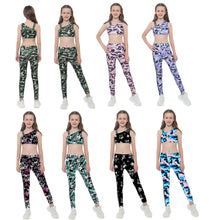 Load image into Gallery viewer, Camouflage Sports Suit 2 Piece Yoga Sets Running Gymnastics Dancewear Sleeveless Tank Crop Tops+Pants Sport Tracksuits for Girls
