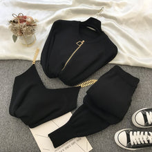 Load image into Gallery viewer, mozuleva  Women 2021 Autumn Winter Knitted  Vest Zipper Cardigans Pants 3pcs Sets Tracksuits Outfits
