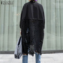 Load image into Gallery viewer, Women Lace Crochet Shirt ZANZEA Casual Lapel Neck Long Sleeve Hollow Out Shirts Loose Long Tops Femme Patchwork Blusas Chemise

